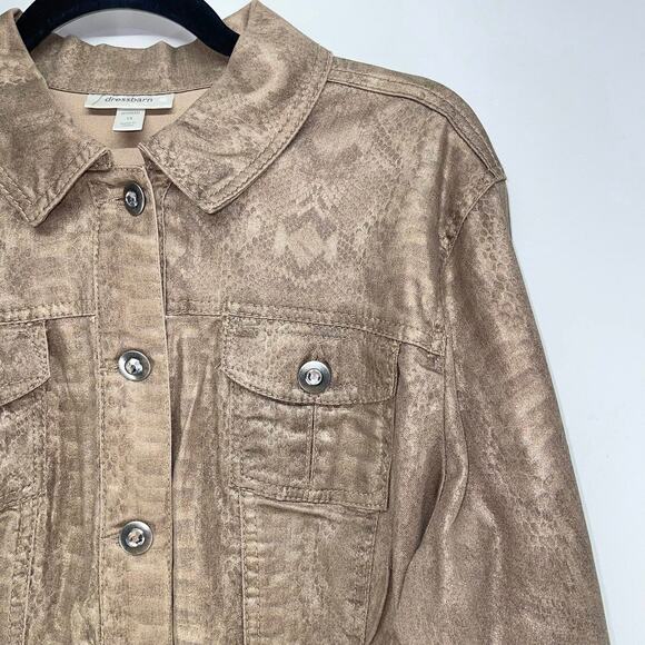 Dressbarn Jacket Womens 1X Bronze Metallic Animal Print Rhinestone Buttons - Picture 4 of 7